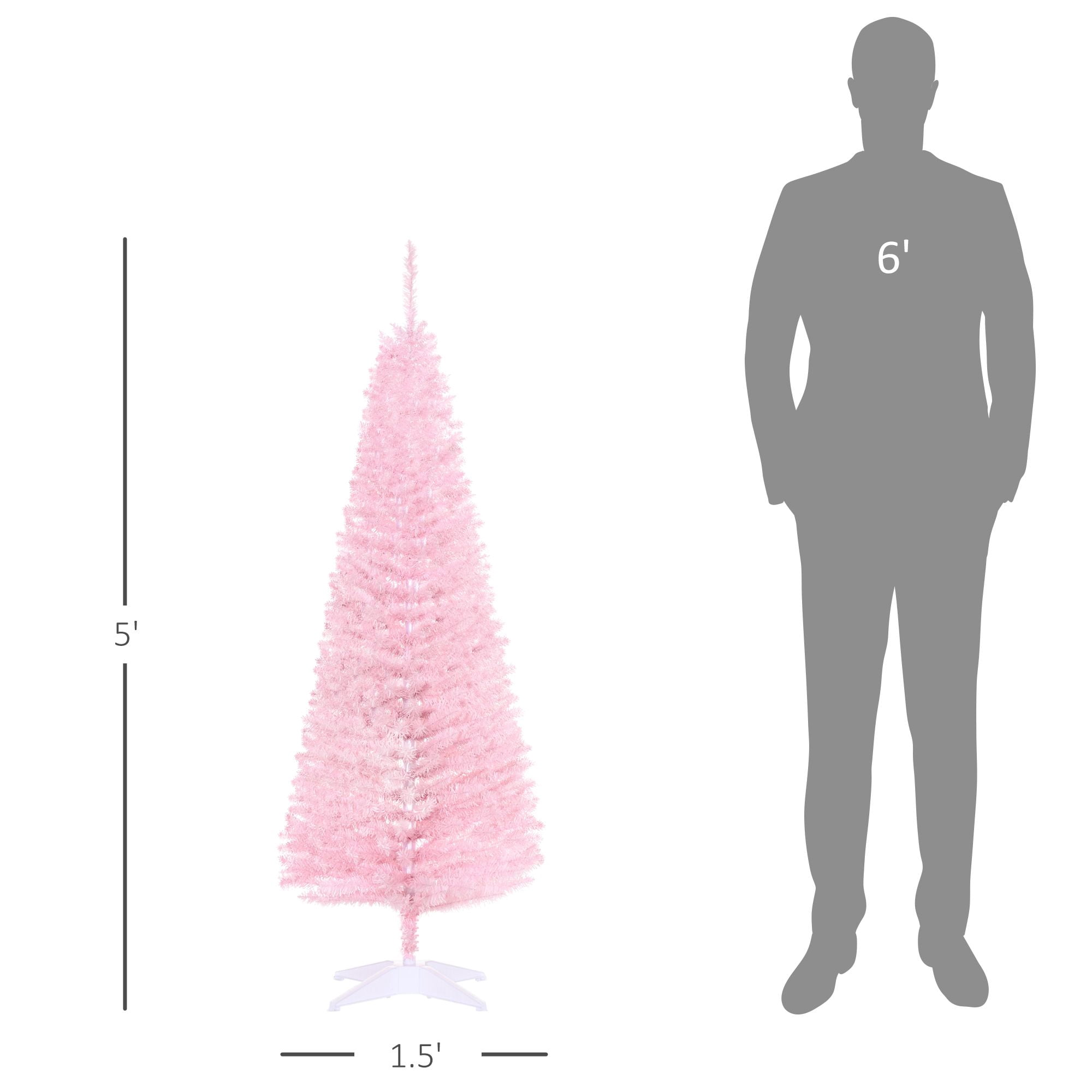5 ft Artificial Pencil Christmas Tree, Slim Xmas Tree with 294 Realistic Branch Tips and Plastic Stand