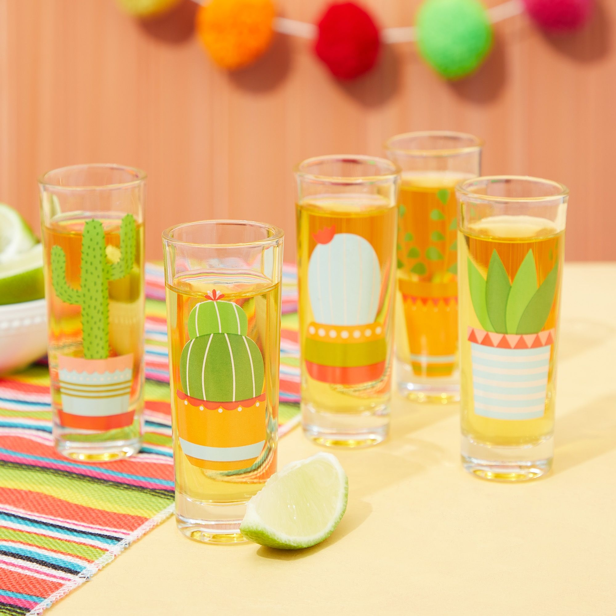 5 Pack Shot Glasses Set with Cactus Designs for Bachelorette, Fiesta Supplies, Western-Themed Party, Round, Decorative Shot Glasses with Heavy Base for Tequila, Whiskey, Vodka (2 oz) - image 2 of 10