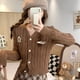 thumbnail image 5 of Suéter bordado con cuello en V para mujer, abrigo de otoño 2024, nuevo cárdigan de punto ajustado de estilo preppy, camiseta, ropa para mujer, suéter dulce, 5 of 5