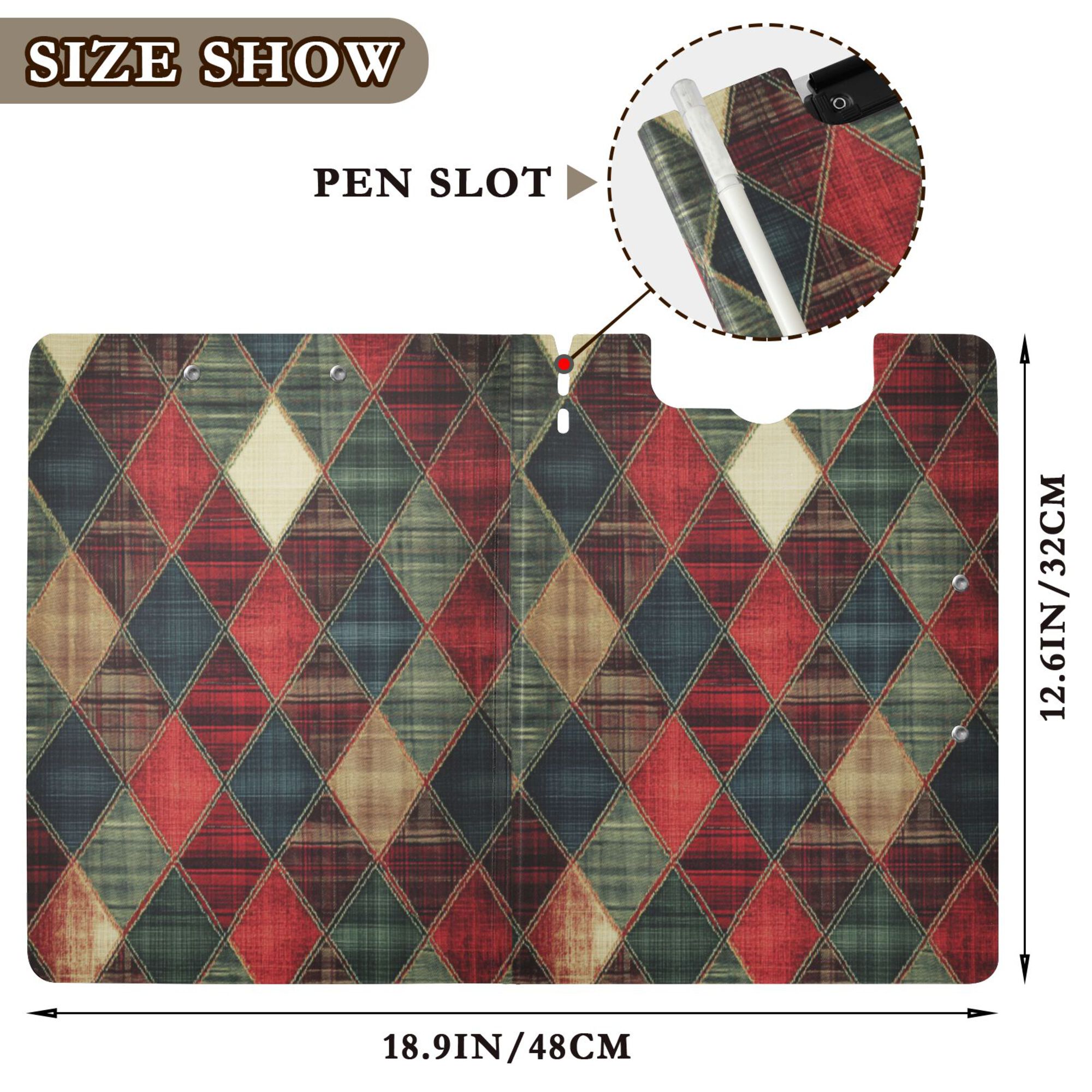 FORMRS A4 Clipboard Folder with Pen Holder Horizontal Foldable School Office Binder, Dark Tartan Pattern