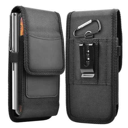 EEEkit Nylon Cell Phone Holster Case, Belt Clip Phone Pouch with Card Holder for Men, Black