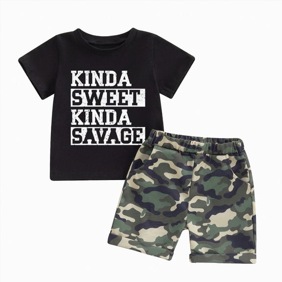 Nwiuh Toddler Kids Baby Boy Summer Clothes 1T 2T 3T 4T 5T Boys Outfit Short Sleeve Shirt Top Camouflage Shorts Set(Black, 4-5 Years)