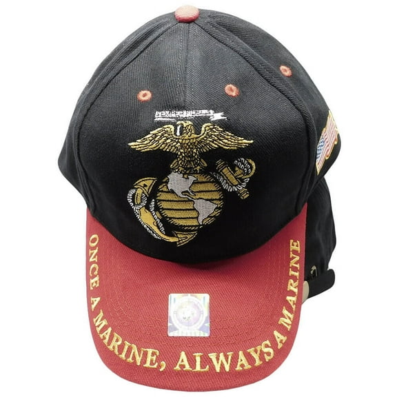 USMC SEMPER FI ONCE A MARINE ALWAYS A MARINE CORPS CAP HAT ALL BLACK LICENSED
