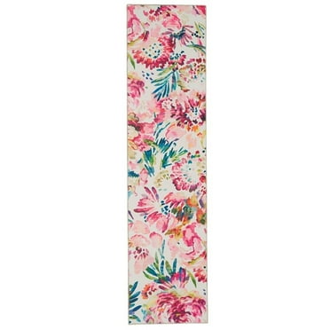 Linon Washable Gatlin Polyester 2'x8' Rug in Raspberry Red