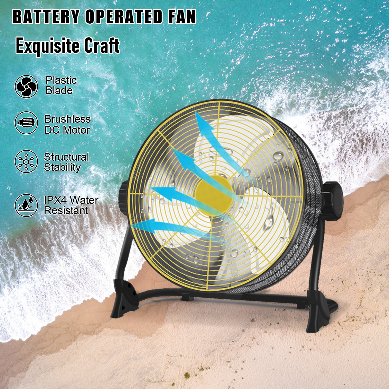 Zksm 12 Inch Battery Powered Fan, Rechargeable Cordless Floor Fan, Portable Outdoor Camping Fan up to 32 Working Hours, Ideal for Travel, Tent, Home, Bedroom