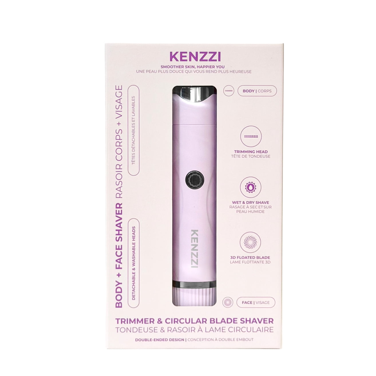 KENZZI 2-in-1 Rechargeable Body & Face Shaver, Trimmer & Circular Blade Shaver, Purple