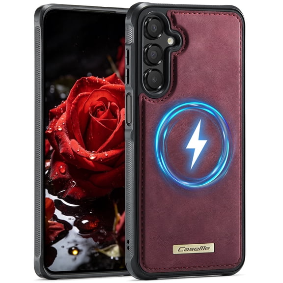 Magnetic For Samsung Galaxy A13 4G Phone Case,Compatible with Wireless Charging,Anti-Scratch Retro PU Leather Back Design,Ultra Slim Shockproof Hybrid Protection,Durable Thin Phone Case,Red