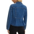 thumbnail image 3 of INSPIRE CHIC Women's Denim Jacket Button Down Collar Ruffle Hem with Pockets Peplum Jean Jackets 2XL Blue, 3 of 6