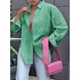 thumbnail image 2 of Womens Shirts Button Down Stripe Long Sleeve Blouse Fashion Casual Tops 2025 Dark Green XL, 2 of 5