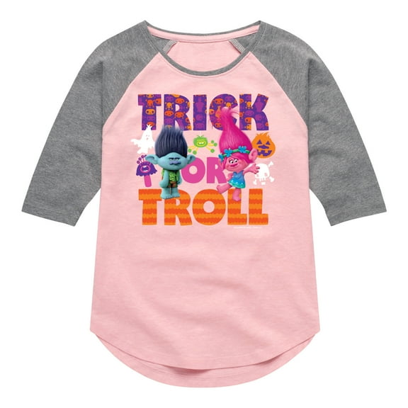 Trolls - Trick Or Troll Branch and Poppy  - Toddler & Youth Girls Raglan Graphic T-Shirt