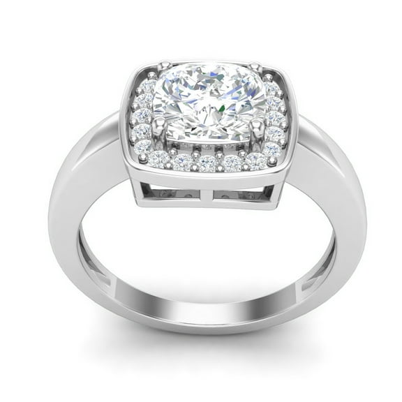 1.10 Ct Cushion Cut Moissanite Halo Women Engagement Ring Platinum Plated 925 Sterling Silver