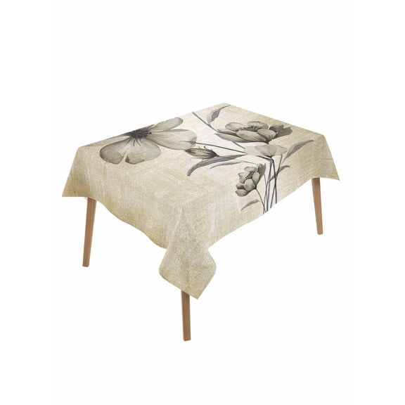 Yellow Beige Flower Table Cloth, Farmhouse Shabby Chic Wildflower Waterproof Tablecloth for Rectangle Tables, Reusable Washable Fabric Table Cover for Restaurant Kitchen Dining Tables 60"x102"