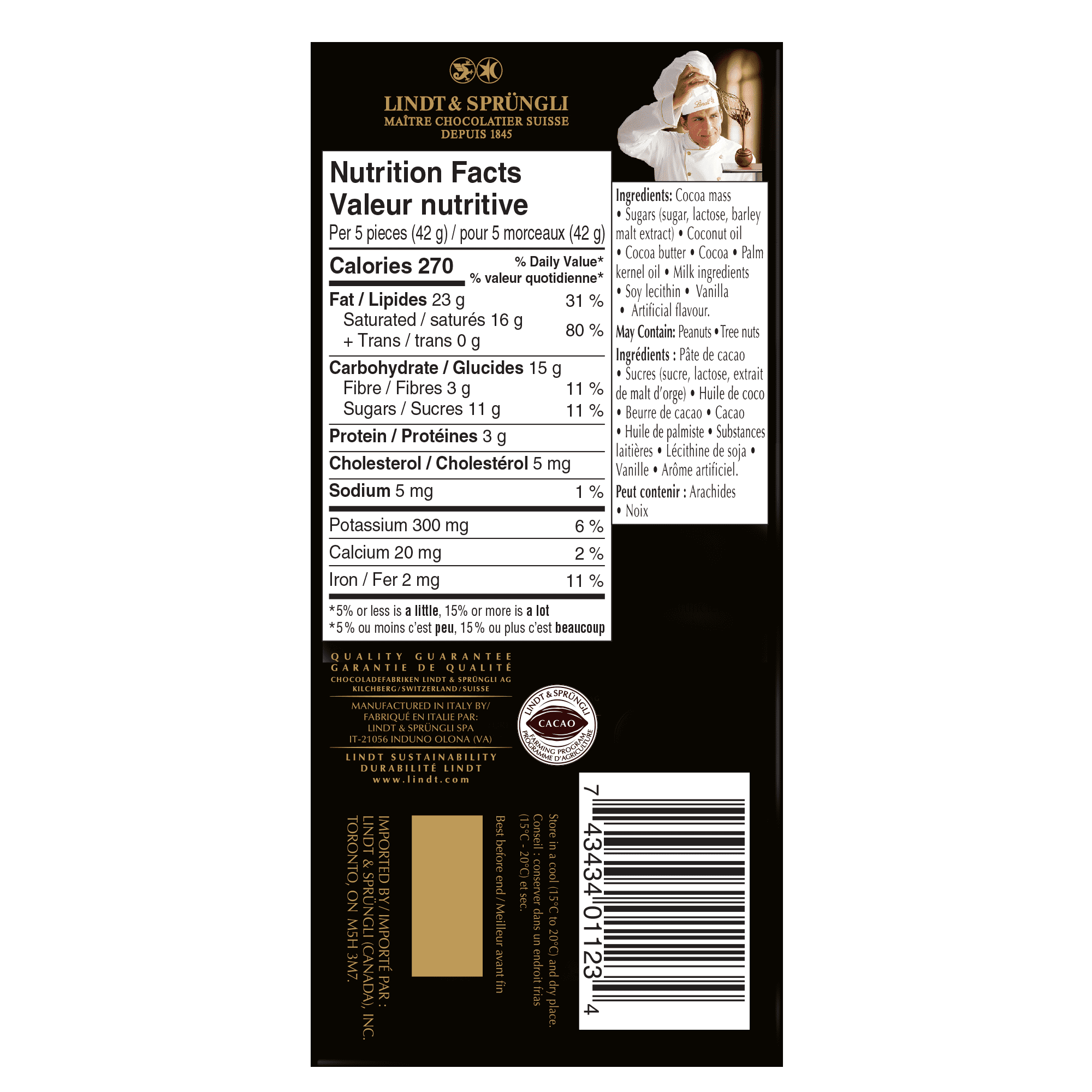 Lindt LINDOR 70% Cacao Dark Chocolate Bar, 100 Grams, 100g Chocolate Tablets