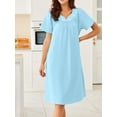 thumbnail image 2 of Avidlove Cotton Nightgowns for Women with Pocekts Short Sleeve House Dress Embroidered Neckline Night Gown Sleepwear Pleated Lounge Mumu Dress, 2 of 6
