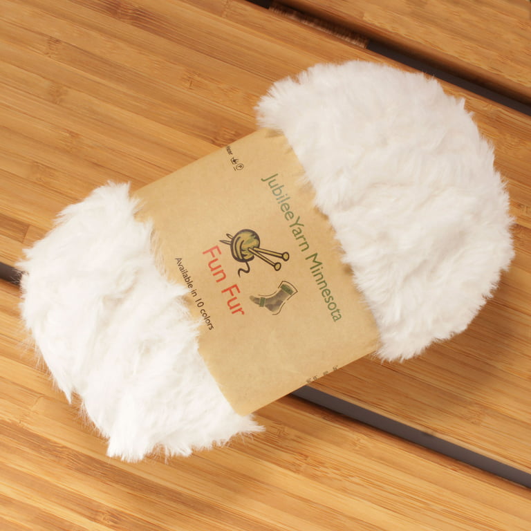 BambooMN Chunky Fluffy Faux Fur Eyelash Yarn - 100% Polyester - 100g/Skein - 2 Skeins - White