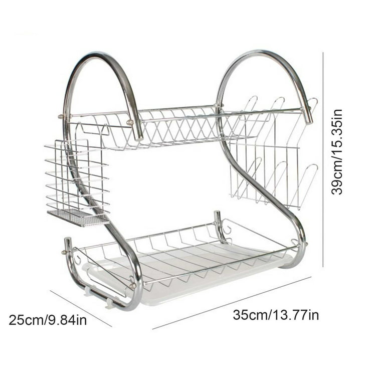 Dish Drying Rack - 2 Tier Dish Rack and Drainboard for Apartment Kitchen  Counter, Large Capacity Dish Drainer Organizer Kitchen Rack with Utensil  Holder and Cup…
