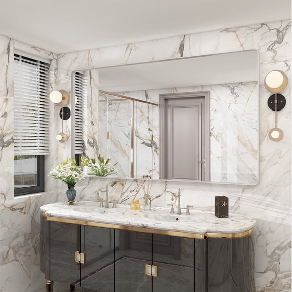 GODCHAR 60x36 inch Shatterproof Bathroom Mirror, Metal Framed Wall Vanity Mirror