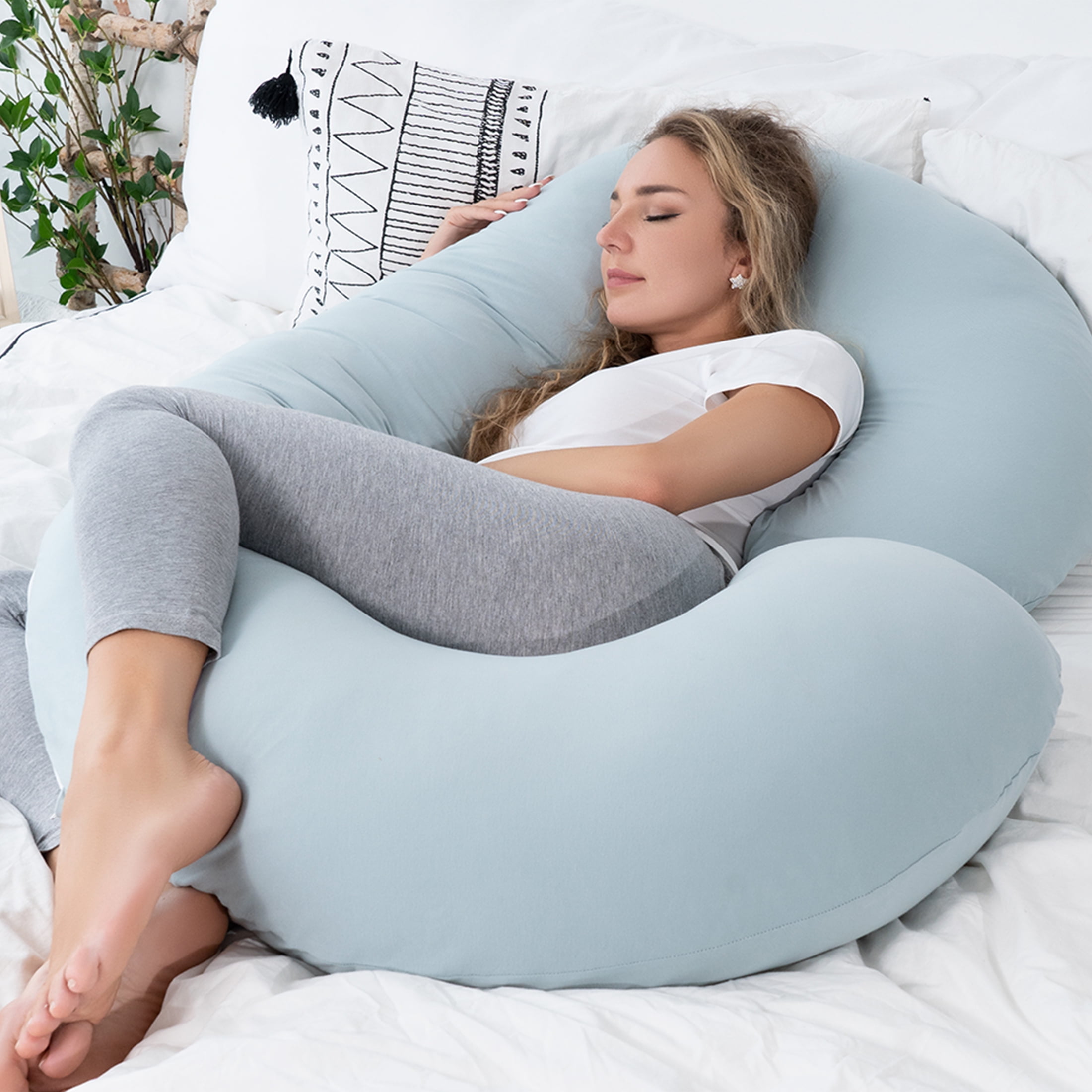 QUEEN ROSE Pregnancy Pillow, Maternity Pillow for Pregnant Women, 55 Inch U  Shaped Full Body Pillow for Sleeping Support, Reversible Minky Dot Velvet