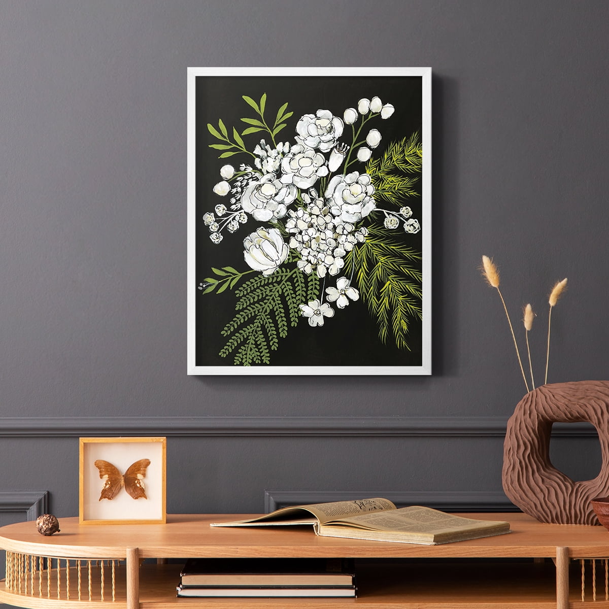Alabaster Bouquet I Framed Print in White Solid Wood Framed Print No Nail Hanging