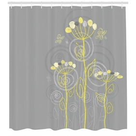 Grey And Yellow Shower Curtain Under The Sea Inspired Flowers