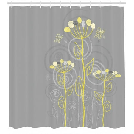 Grey And Yellow Shower Curtain Under The Sea Inspired Flowers