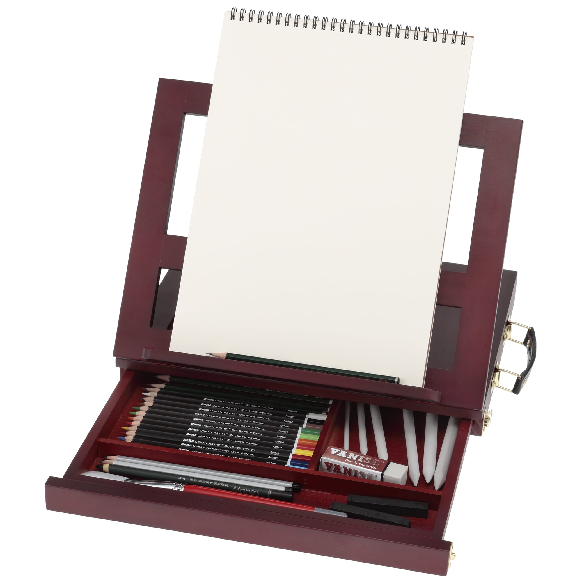 SoHo Urban Artist Wooden Desk Easel & Drawing Stand – Foldable, LightWeight Drawing Table - Mahogany Finish Painting Easel