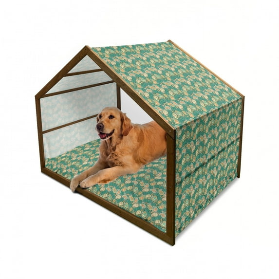Ethnic Pet House, Paisley Leaves with Folkloric Features Floral Pattern, Outdoor & Indoor Portable Dog Kennel with Pillow and Cover, 5 Sizes, Apricot Hunter Green, by Ambesonne