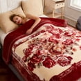 thumbnail image 2 of WOOW DEPOT Twin Full Heavy Fleece Bed Blanket 1 PCS, 6.61 lbs 70.8" x 86.6", Reversible Thick Floral Print Soft Warm Mink Blanket Elegant, Crimson Peony, 2 of 7