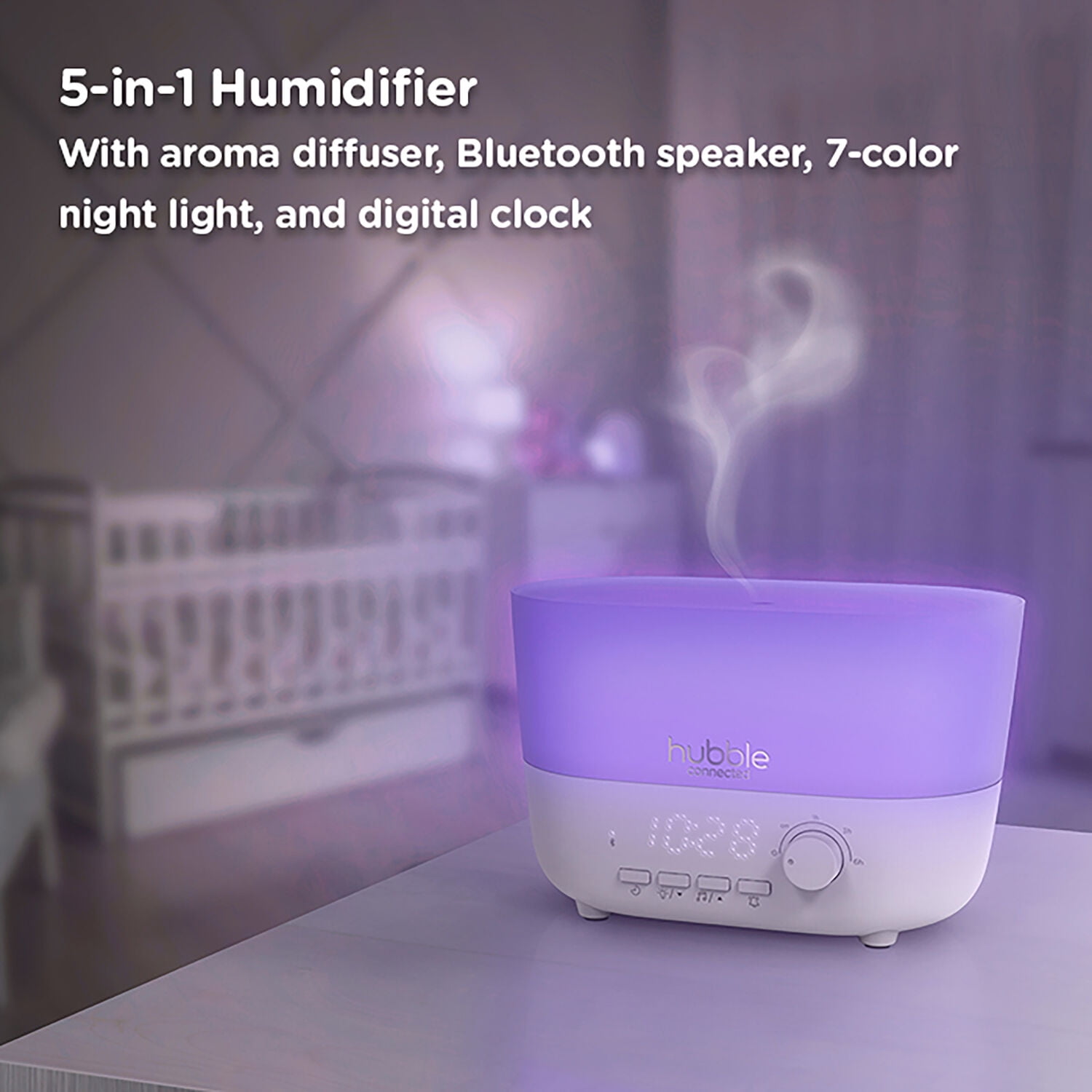 Hubble Mist 5-in-1 Humidifier with Aroma Diffuser, Bluetooth Speaker, & Multi-Color Night Light