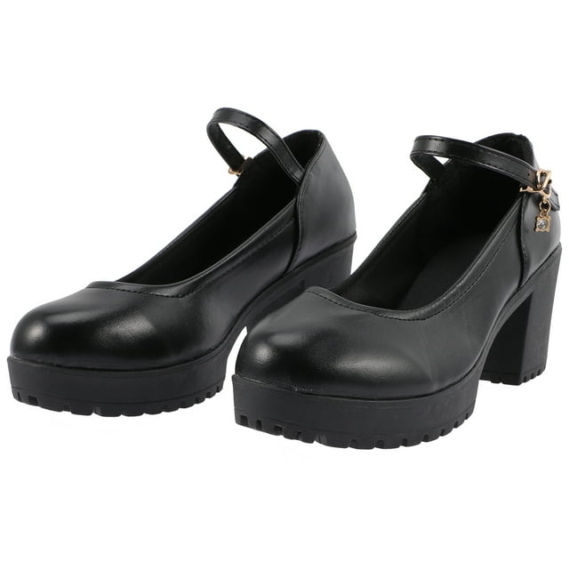 1 pareja cabeza redonda boca baja tacones altos elegante hembra zapatos de tacón alto (negro)