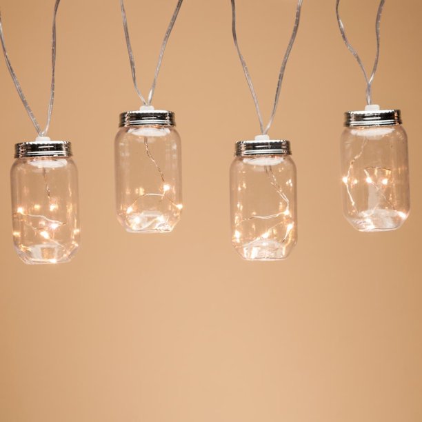 Gerson 30532 10 Light 11' Battery Operated Mason Jar Warm White Micro