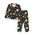 thumbnail image 1 of Balery Planets In Deep Space Conjunto de Pijama con Estampado para Mujer, Conjunto de Dos Piezas con Manga Larga, Ropa de Dormir Suave con Bolsillos, Pijamas Cómodos-Small, 1 of 7