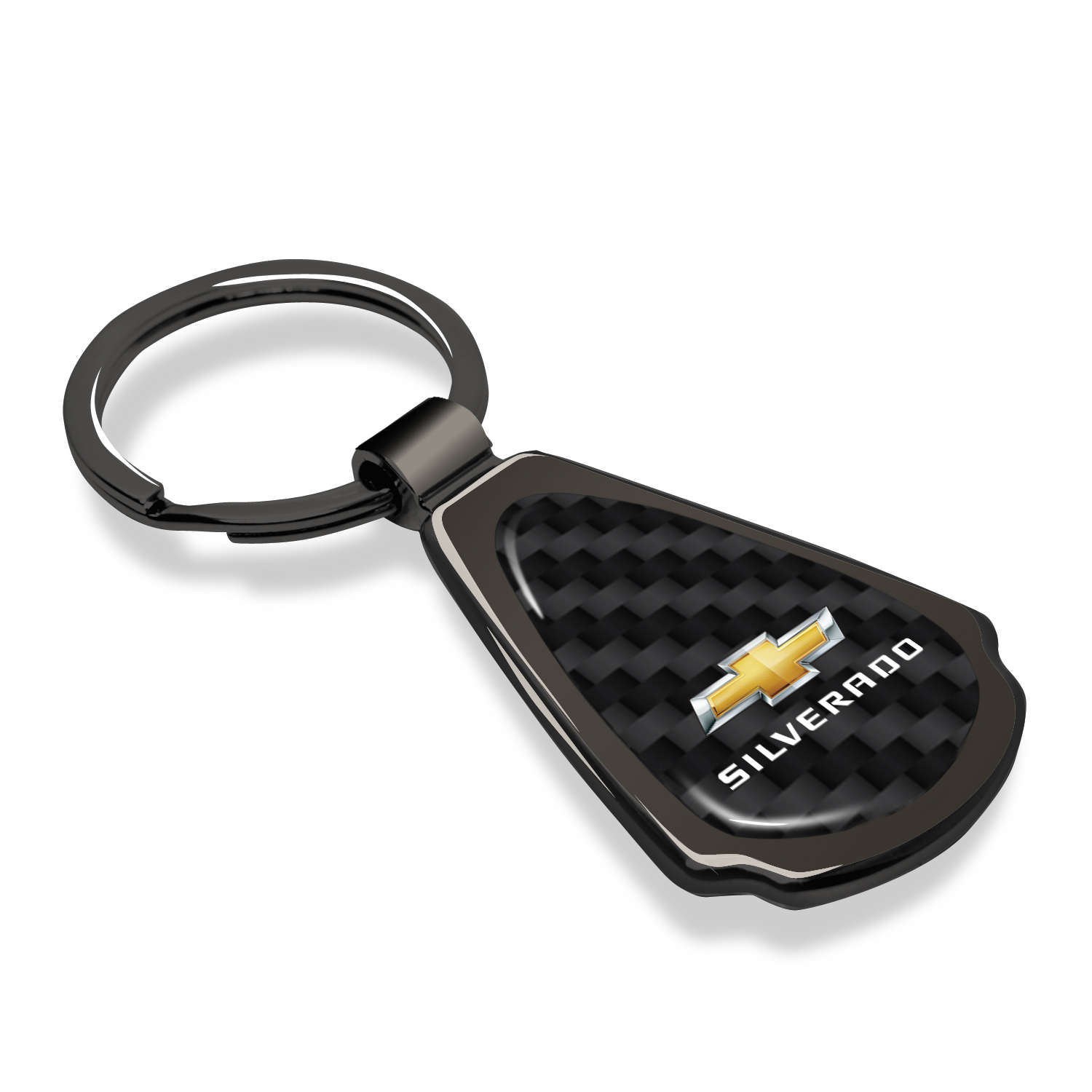 iPick Image for Chevrolet Silverado Real Black Carbon Fiber Gunmetal Black Teardrop Key Chain, Official Licensed