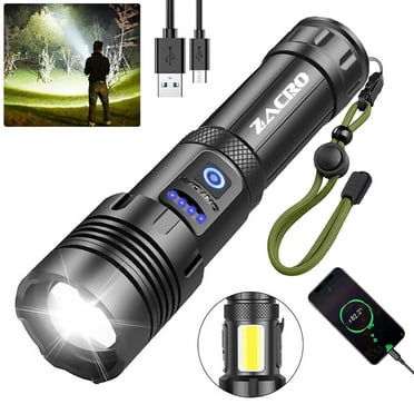 Zacro Rechargeable LED Flashlight High Lumens,  Super Bright Flashlight with 7 Modes and COB Sidelight, LED Waterproof Handheld Flashlight for Emergencies, Camping, Home