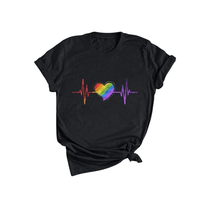 Camisetas con estampado de latidos del corazón y cuello redondo para mujer, blusas femeninas cómodas a la moda, Tops de San Valentín Fridja gope2191