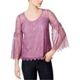 thumbnail image 1 of Kensie Womens Lantern-Sleeve Knit Blouse, Purple, Large, 1 of 1