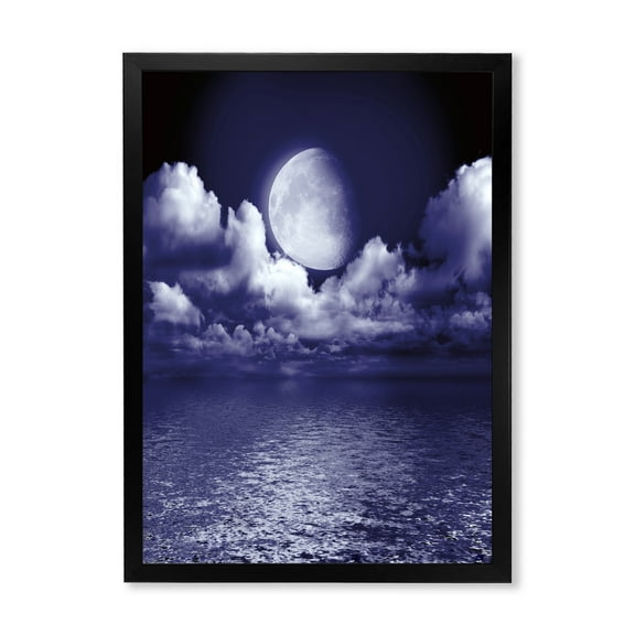 Designart 'Full Moon Night in Cloudy Sky V' Nautical & Coastal Framed Art Print