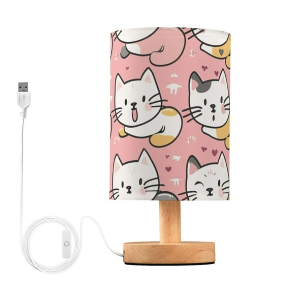 Bedside Desk Lamp LED Cute Multiple Cats Table Nightstand Lamps Warm Light Fabric Lampshade for Home Bedroom Office Living Room Decor