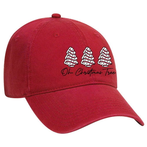 Womens Christmas Hat Oh Christmas Tree Cake Dad Hat Baseball Cap-Red