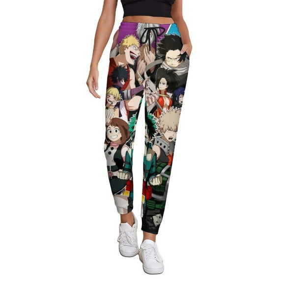 My Hero Academia Women's Jogger Track Pants Print Drawstring Lounge Sweatpants Casual Trousers for Yoga, Workout S