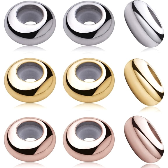 30pcs 8mm Insert Rubber Stopper Beads Brass Adjustable Slider Clasps Round Beads Positioning Spacer Beads Jewelry Making Accessories for DIY Bracelet Necklace Crafts, 3 Colors