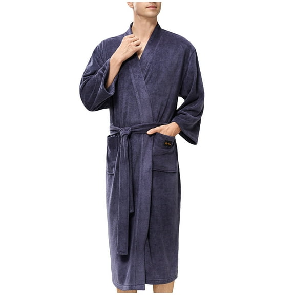 FNFYFH Mens Long Robe Plush Soft Kimono Robes Super Absorbent Spa Bathrobe Cozy Fluffy Belted Robe with Pockets