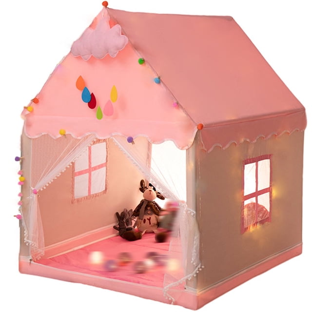 Playhouse Tent with Window Star Light String Foldable Detachable Kids Play Tent Breathable Princess Castle Tent Large Castle