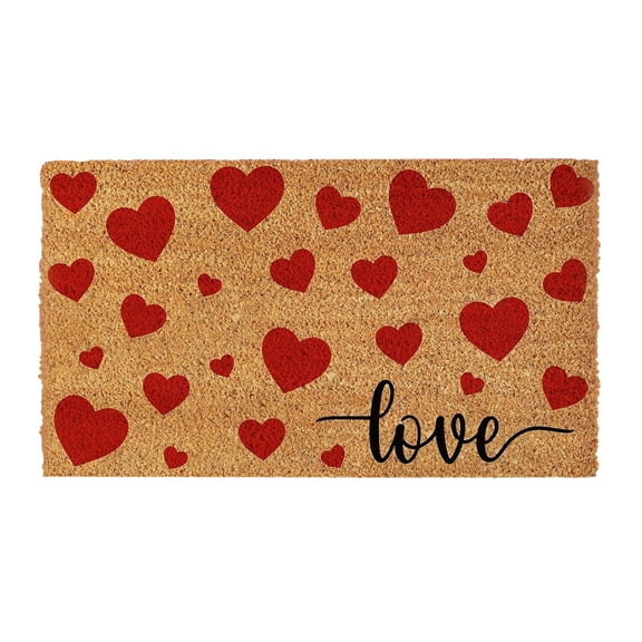 Carpet,Valentine's Day Coir Welcome Doormat Outdoor Valentine's Day Love Heart Rug Layered Red and White Stripe Mat Red Heart Mat for Front Porch Outdoor Entryway