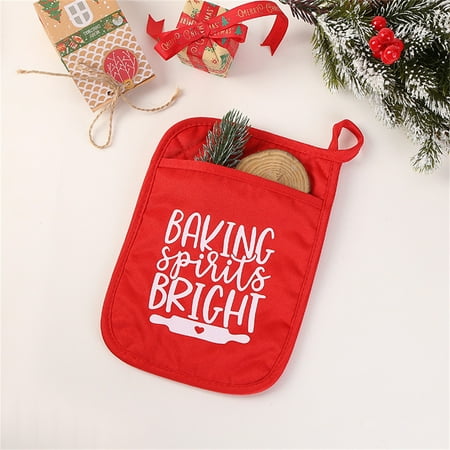 Deeceymbur Christmas Multifunctional Insulated Baking Mitts Placemats Portable Baking Kit Heat Resistant Kitchen Set Holiday Themed Cooking Accessories for Home Baking