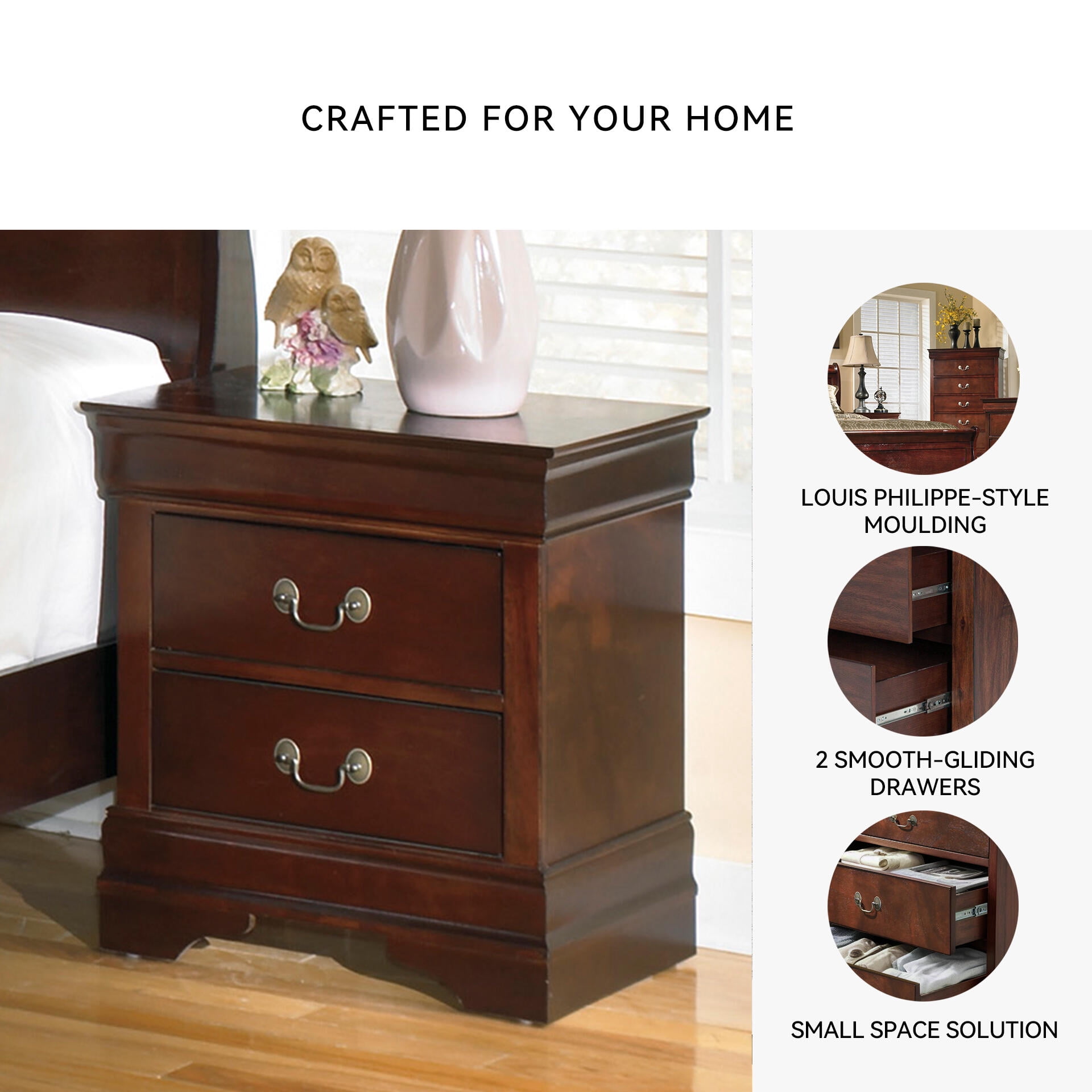 Signature Design by Ashley Traditional Alisdair 2 Drawer Nightstand, Reddish Brown