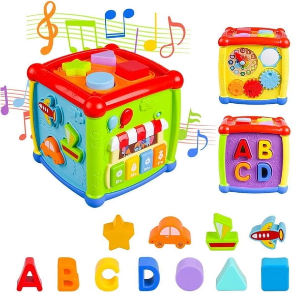 Cubo de actividades para bebés de 1 a 2 años, centro de actividades multifuncional 6 en 1, juguetes musicales educativos preescolares para niños y niñas, regalo de Navidad.