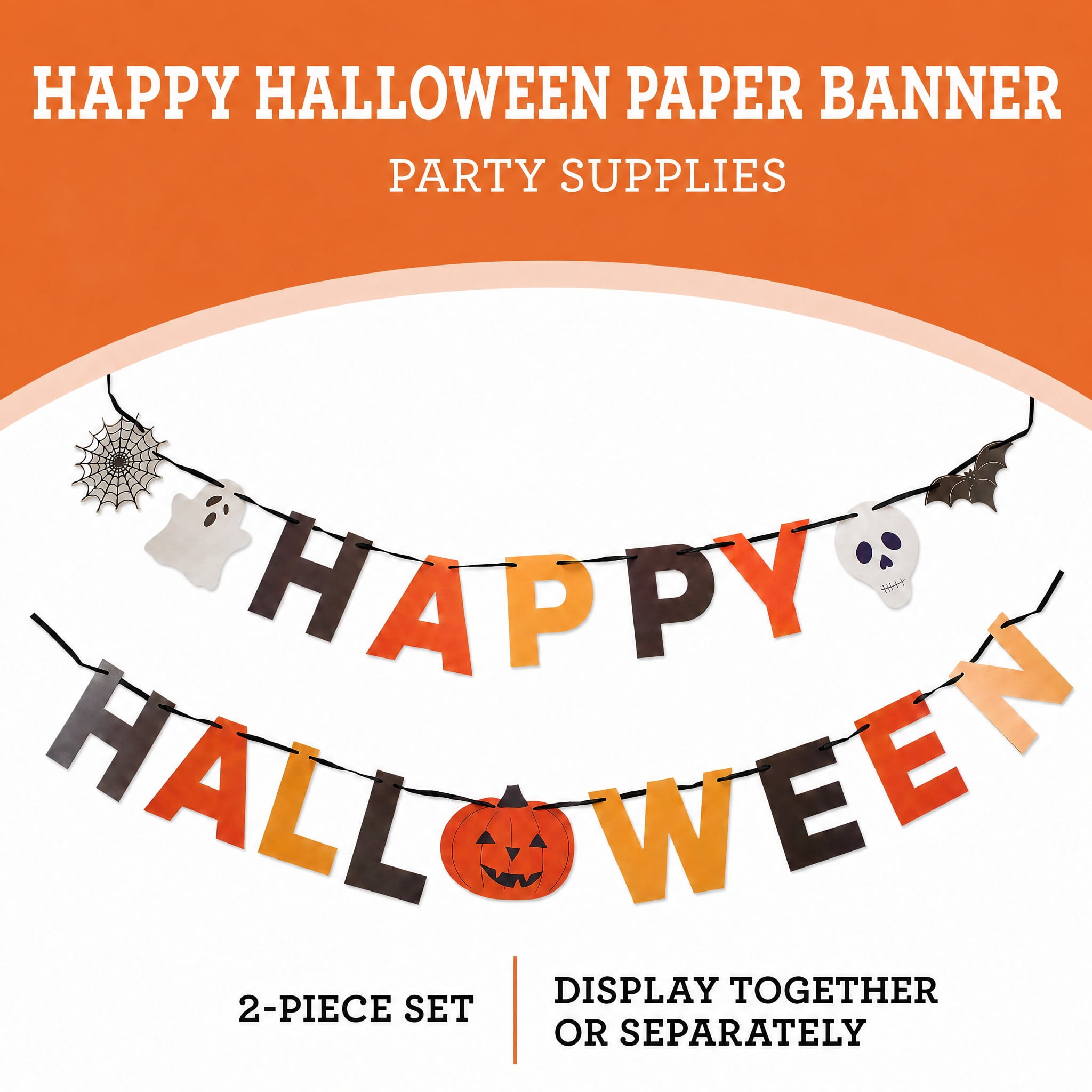 Happy Halloween Paper Banner, Multicolor, 4.9', 2 Pieces, Halloween by Way To Celebrate