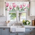 thumbnail image 2 of Pink Tulip Floral Window Valance Curtain Pink Flowers Plant Rod Pocket Short Curtain for Living Room, Bedroom & Kitchen Window Decor 54x18in, 2 of 8