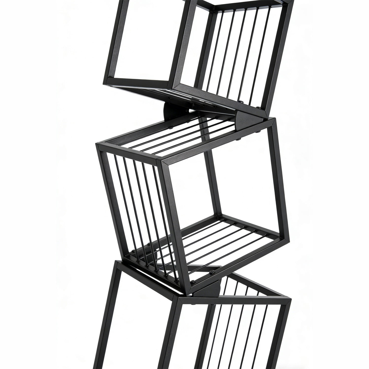 Hommoo Modern Metal Geometric Bookshelf, Modern Narrow Floor Bookcase Storage Organizer for Living Room, Bedroom, Office, Black